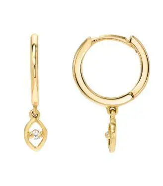 14K Yellow Gold Diamond Eye Hoop Earrings 1
