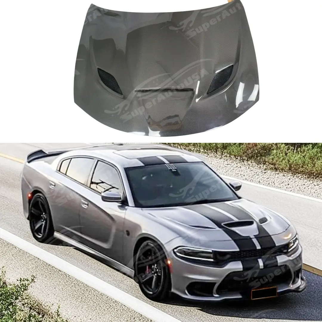 Fits 2015-23 Dodge Charger Srt Style Carbon Fiber Engine Vented Hood 1
