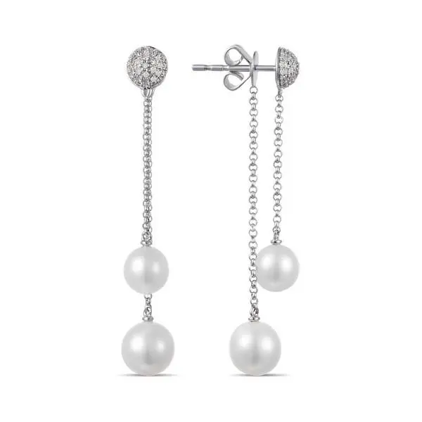 14K White Gold Diamond And Pearl Dangle Earrings 1