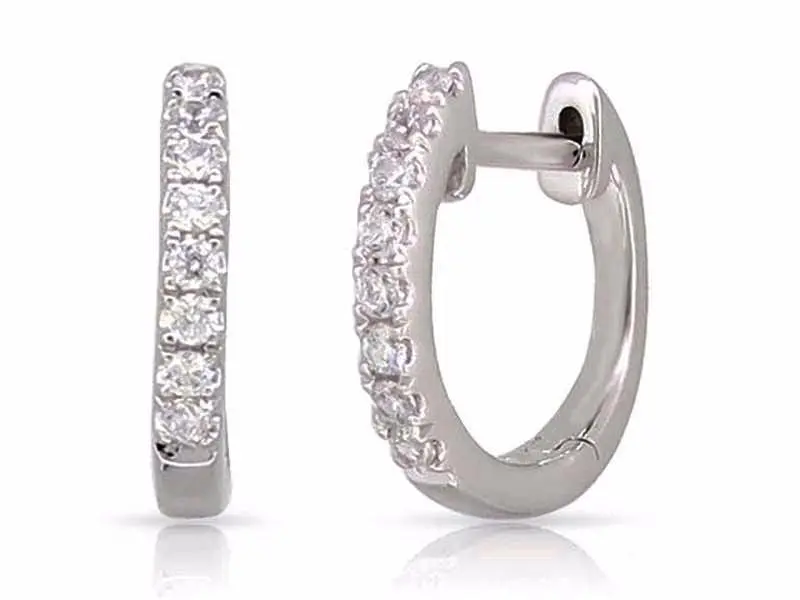 14K White Gold Diamond Huggie Earrings 1