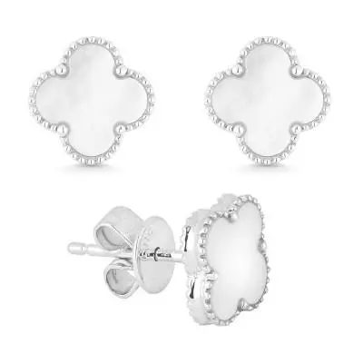 14K Gold Mother Of Pearl Flower Earrings 1
