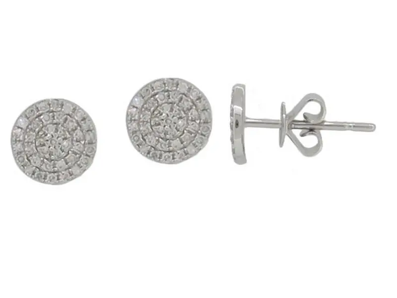 14K White Gold 7Mm Diamond Pave Disc Earrings 1