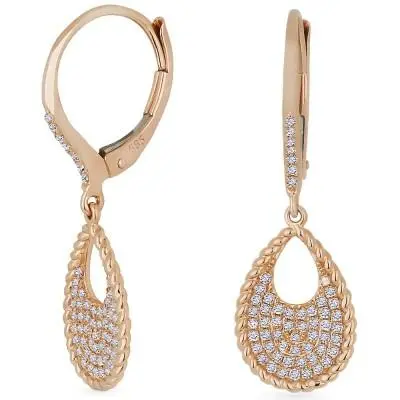 14K Gold Tear Drop Shape Diamond Pave On Leverback Earrings 1