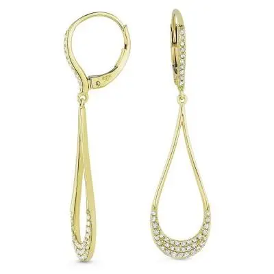 14K Gold Diamond Pave Drop On Lever Back Earrings 1