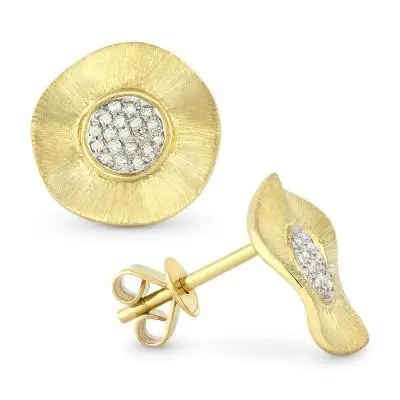 14K Gold Wavy With Diamond Pave Earrings 1