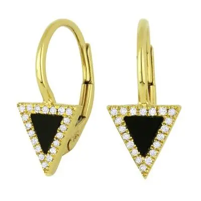 14K Triangle Diamond On Lever-Back Earrings 1