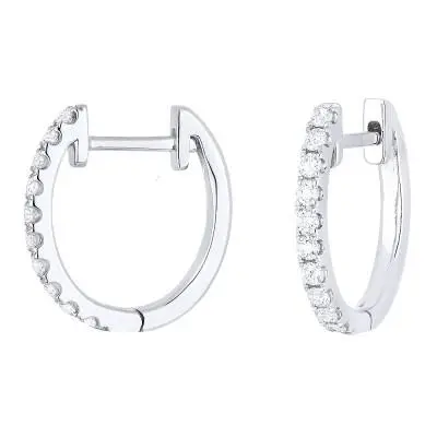 14K White Gold Diamond Hoop Earrings 1