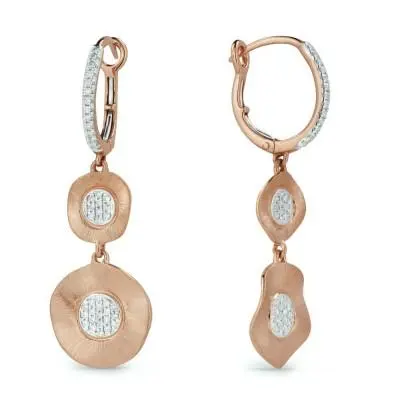 14K Gold Wavy Dangle With  Dangling Wavy Diamond Earrings 1