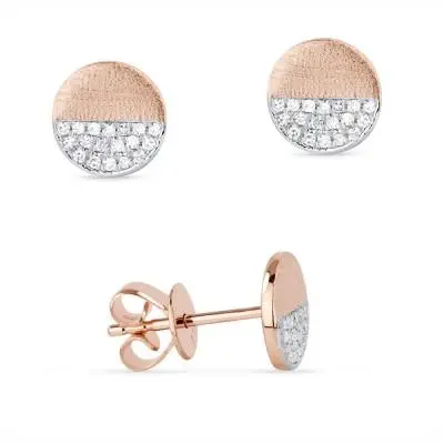14K Yellow Gold Round 1/2 Pave Diamond Stud Earrings 1