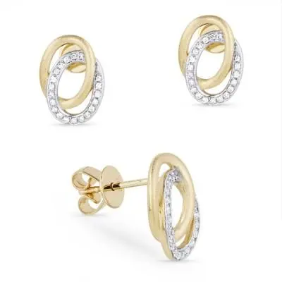14K Two-Tone 14 Karat Interlocking Oval With Diamond Earrings 1