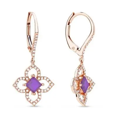 14K Rose Clover Dangle Earrings 1