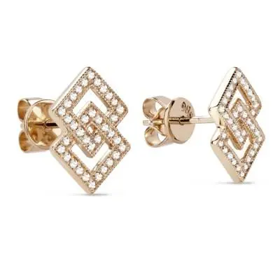 14K Gold Diamond Interlocking Squares Earrings 1