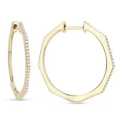 14K Gold Hexagonal Diamond Hoops Earrings 1