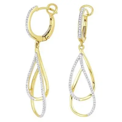 14K Two-Toneinterlocking Diamond Dangle Earrings 1
