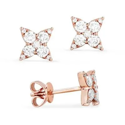 14K Diamond Flower Earrings 1