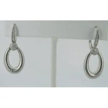 14K White Gold Satin Oval Diamond Earrings 1