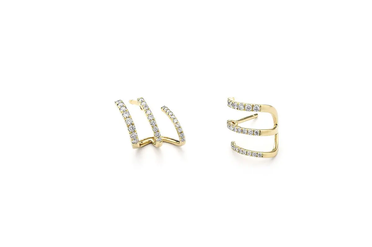 14K Yellow Gold Contour Cuff Earrings With Diamonds 1