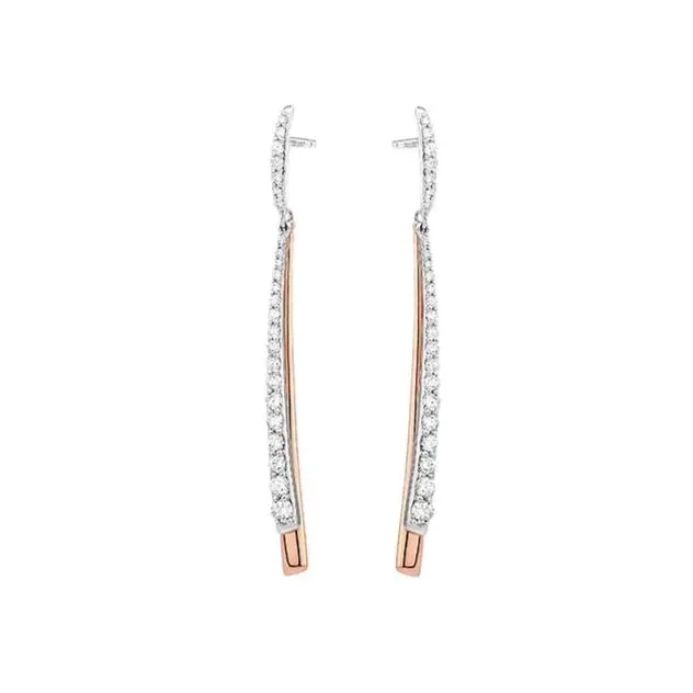 14K Rose And White Gold Dangle Line Earrings With Diamonds 1