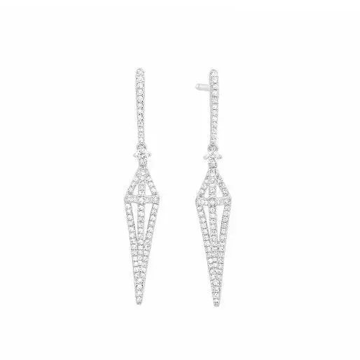 14K White And Rose Design Art Deco Dangle Earrings With Diamonds 1