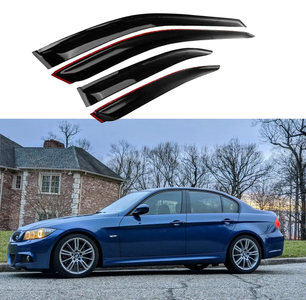 Fit 2006-2011 Bmw 3 Series E90 Out-Channel Vent Window Visors Rain Sun Wind Guards Shade Deflectors 1