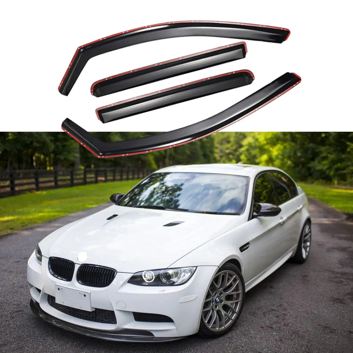 Fit 2006-2011 Bmw E90 3 Series In-Channel Vent Window Visors Rain Sun Wind Guards Shade Deflectors 1