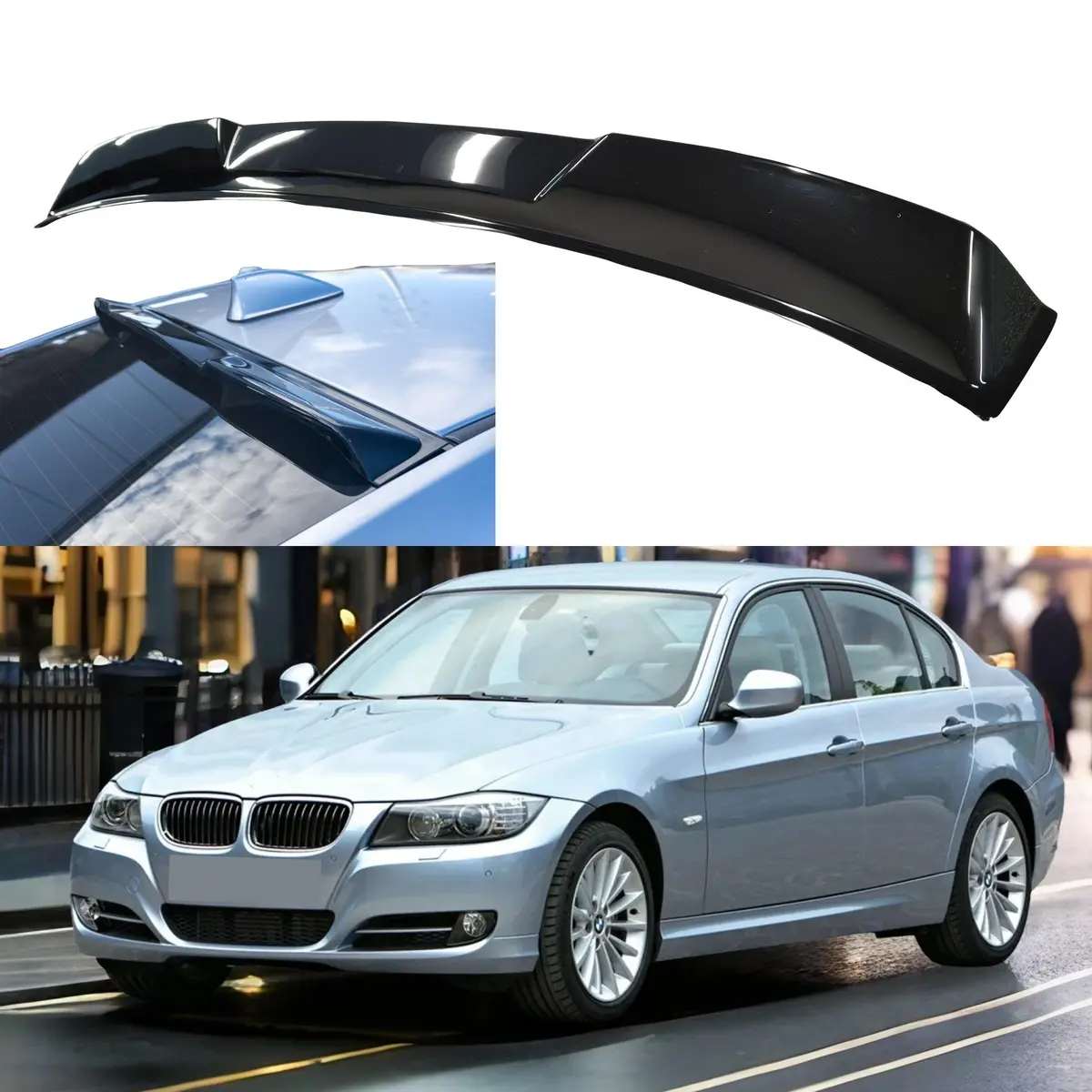 Fits 2006-2011 Bmw E90 3 Series Sedan Rear Roof Window Visor Gloss Black Cs Style 1
