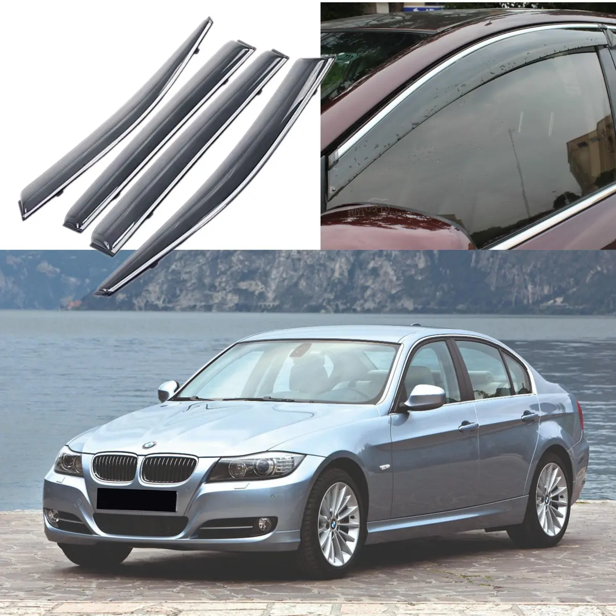Fit 2006-2011 Bmw 3 Series E90 Chrome Trim Vent Window Visors Rain Sun Wind Guards Shade Deflectors 1