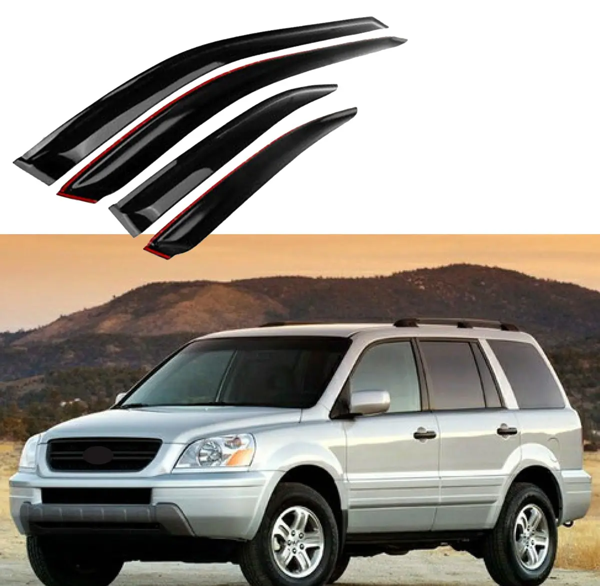 Fit 2003-2008 Honda Pilot Out-Channel Vent Window Visors Rain Sun Wind Guards Shade Deflectors 1