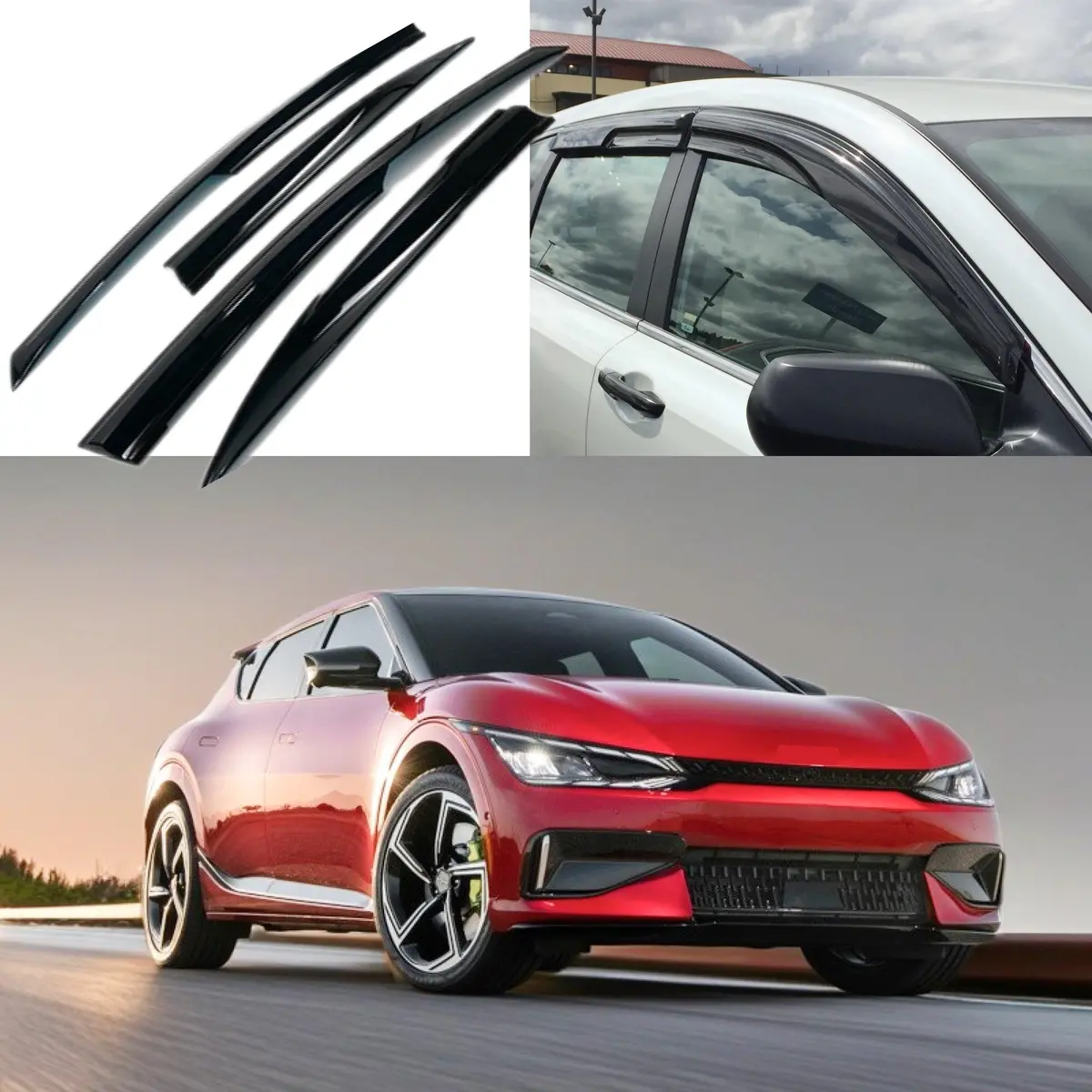 Fits 2022-2025 Ev6 3D Mugen Style Window Vent Visor Rain Guards Deflectors 1