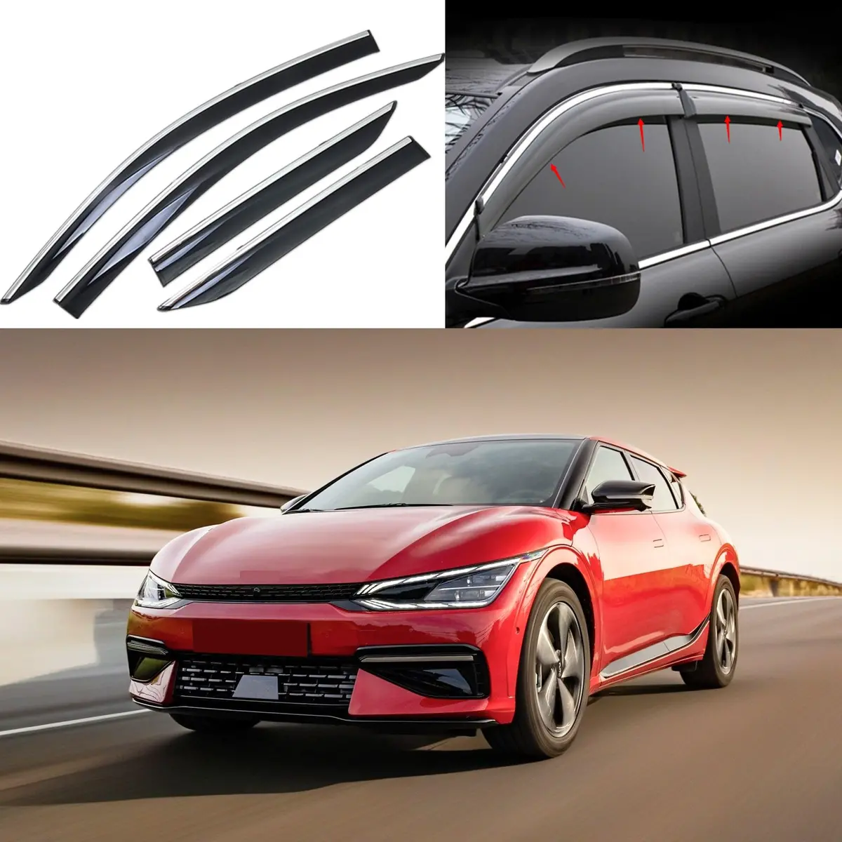 Chrome Trim Rain Sun Guards Window Vent Visors Fits 2022-2025 Ev6 1