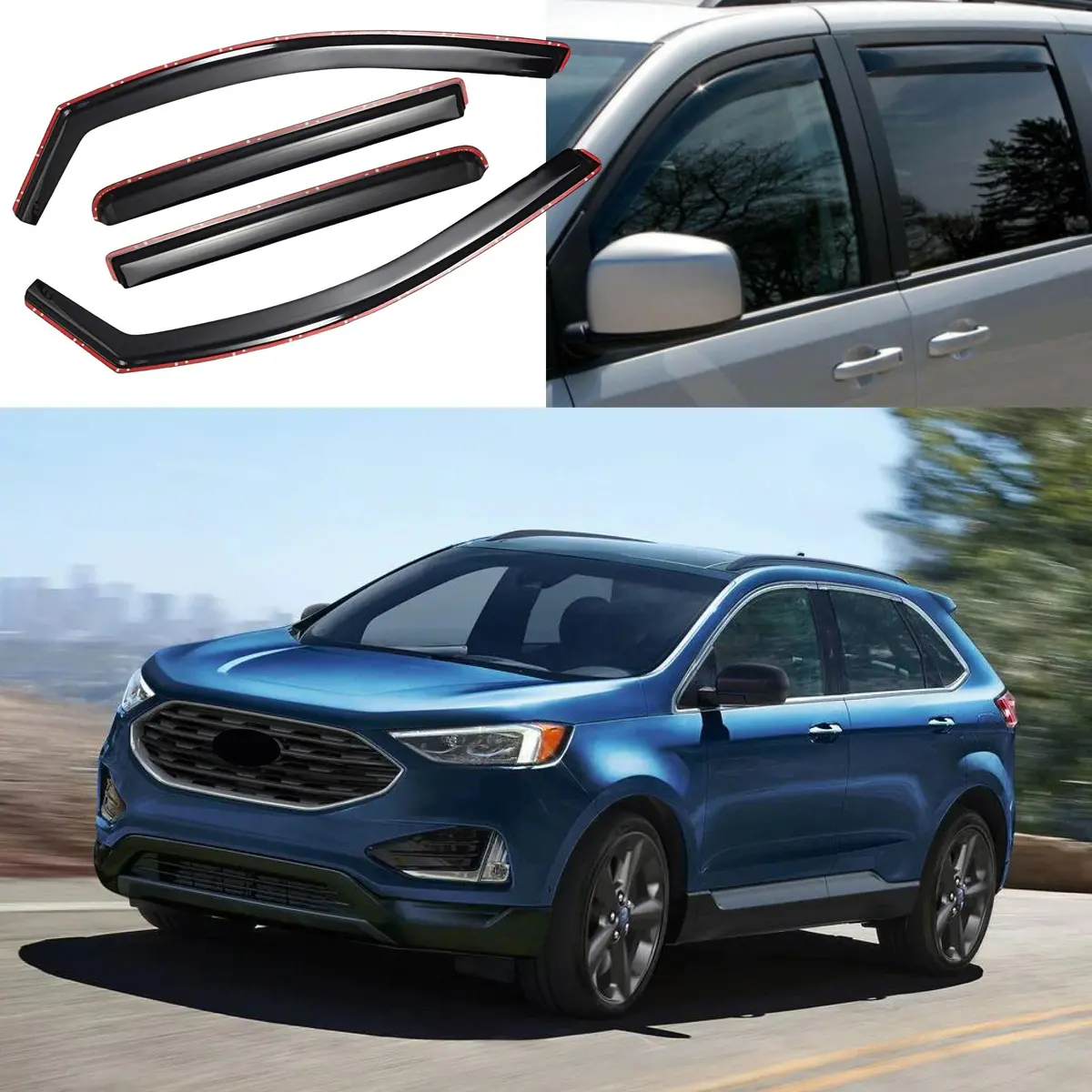 Fits 2015-2024 Ford Edge In-Channel Vent Window Visors Rain Sun Wind Guards Shade Deflectors 1