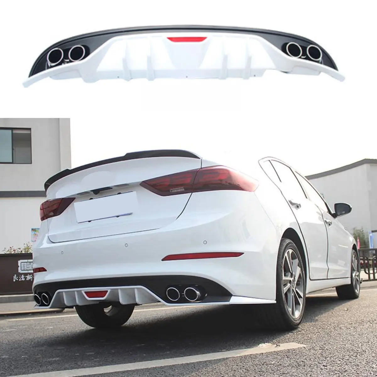 For Hyundai Elantra 2016-2018 Rear Bumper Lip Diffuser Body Kit Led (Black And White) 1