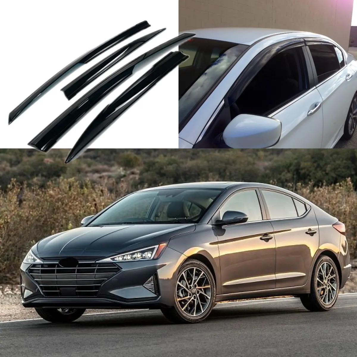 For Hyundai Elantra 2017-2020 3D Mugen Style Vent Window Visors Rain Sun Wind Guards Shade Deflectors 1