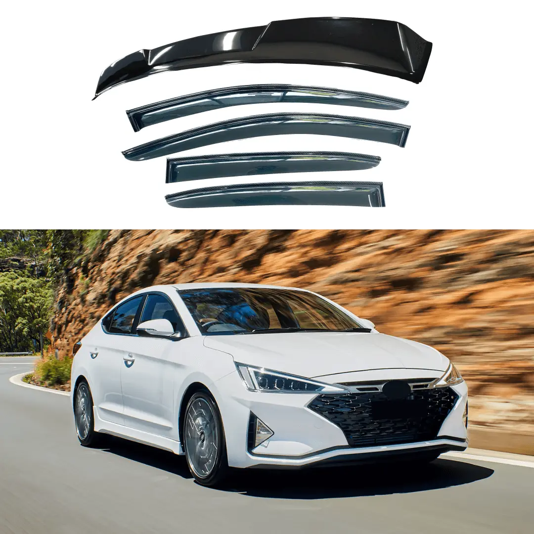 Fits Hyundai Elantra 2017-2020 Carbon Trim Window Visor Rear Roof Spoiler Bundle 1
