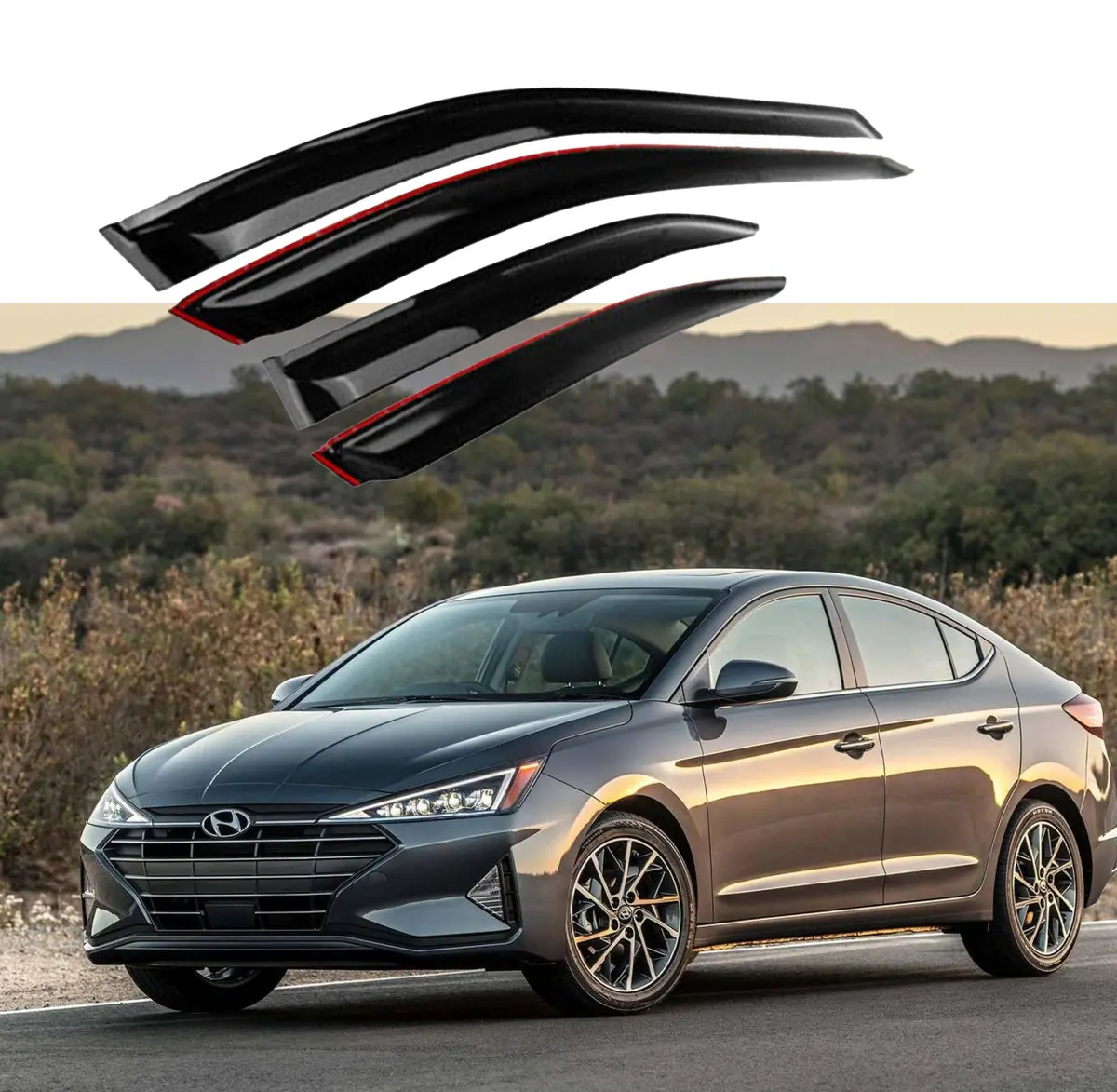 For Hyundai Elantra 2017-2020 Out-Channel Vent Window Visors Rain Sun Wind Guards Shade Deflectors 1