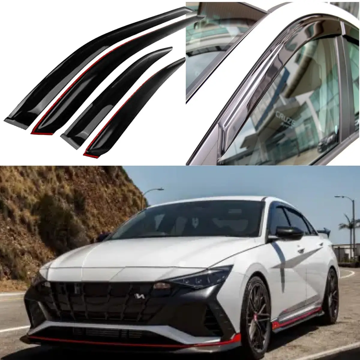 For Hyundai Elantra 2021-2022 Out-Channel Vent Window Visors Rain Sun Wind Guards Shade Deflectors 1
