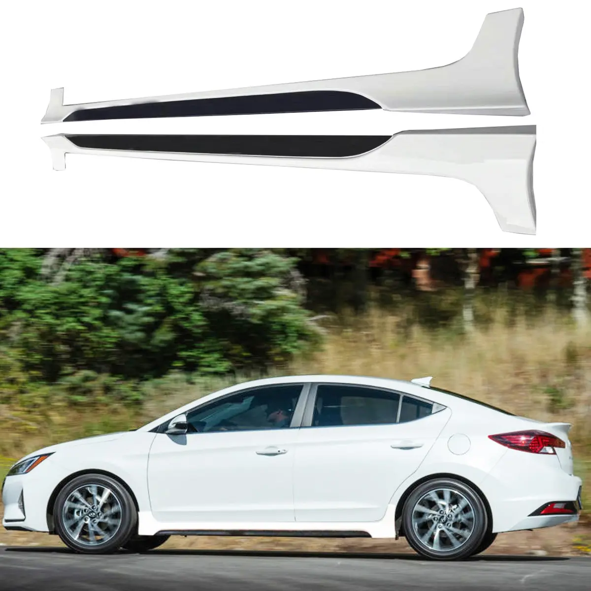 For Hyundai Elantra 2017-2020 Jdm Style Side Body Skirts (Glossy Black & White) 1