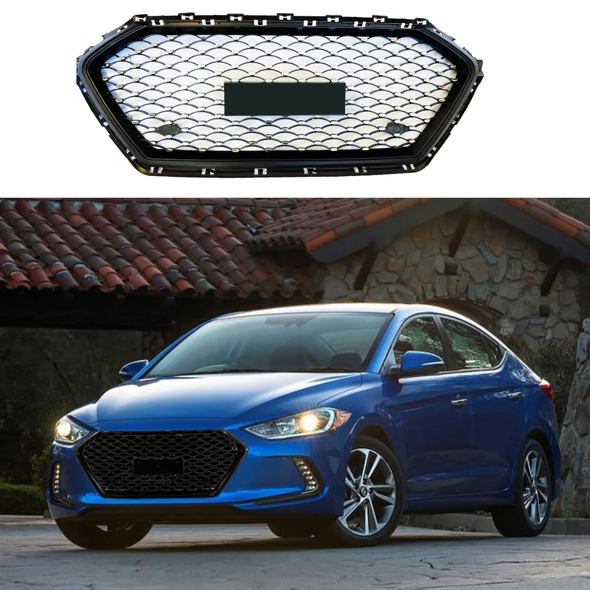 For Hyundai Elantra 2017-2018 Sedan Front Grille Bumper Black Grill (Chrome) 1