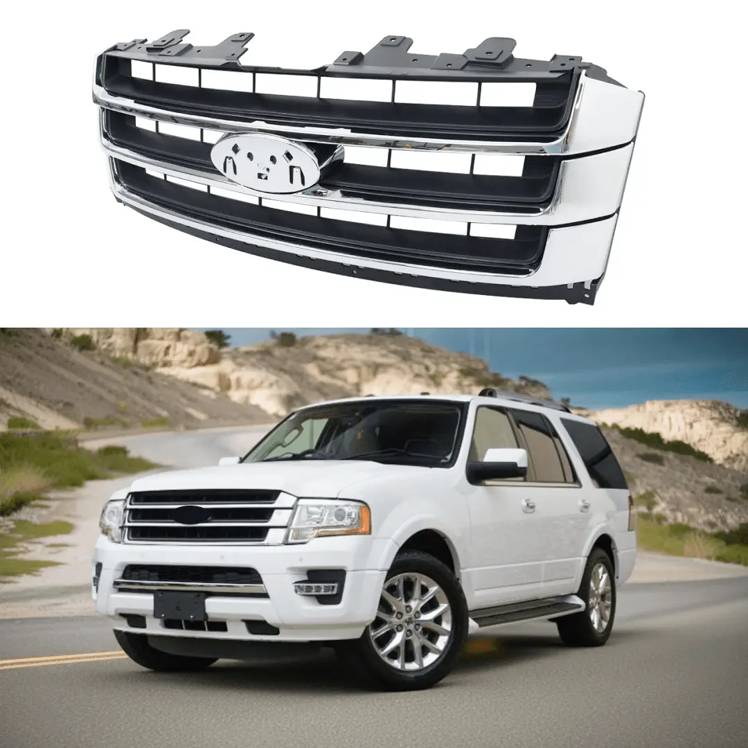 Fits 2015-2018 Ford Expedition Chrome & Black Front Bumper Grill Mesh Grille 1