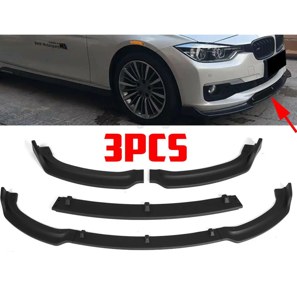 Fits 2013-2018 Bmw F30 F31 3-Series Sedan Base Front Bumper Lip (Gloss Black) 1