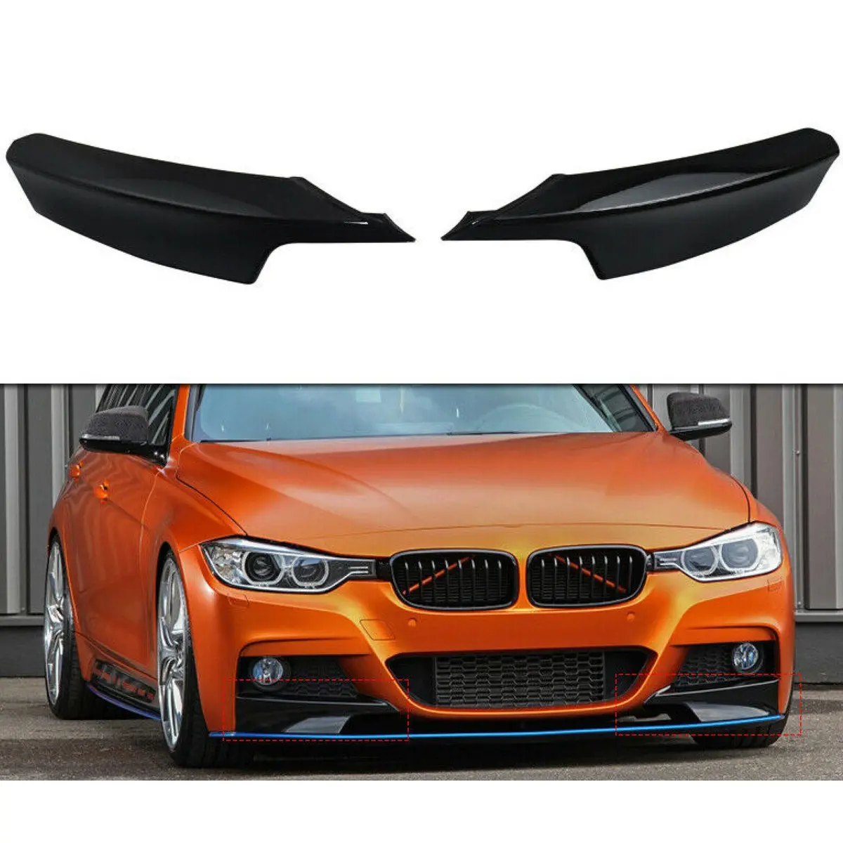 Fit 2012-2018 Bmw 3 Series F30 M Sport Front Bumper Lip Corner Splitters (Gloss Black) 1
