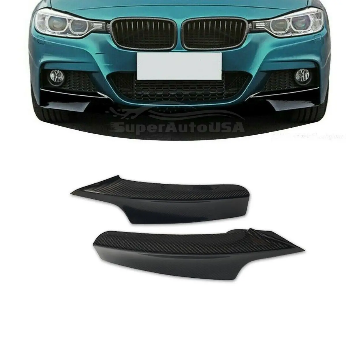 Fit 2012-2018 Bmw 3 Series F30 M-Sport Front Lip Corner Splitters (Carbon Fiber Print) 1