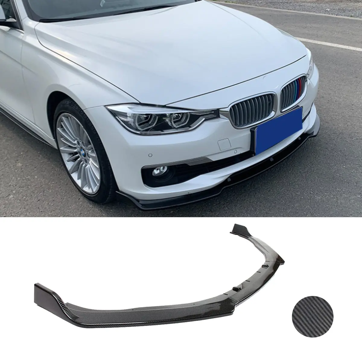 Fits 2013-2018 Bmw F30 F31 3 Series Sedan Base Front Bumper Lip Spoiler (Carbon Fiber Print) 1