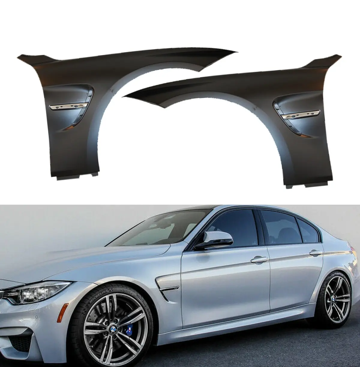 For 2012-2018 Bmw 3 Series F30 M3 M4 Style Black Steel Fenders Side Vent (Unpainted Black) 1