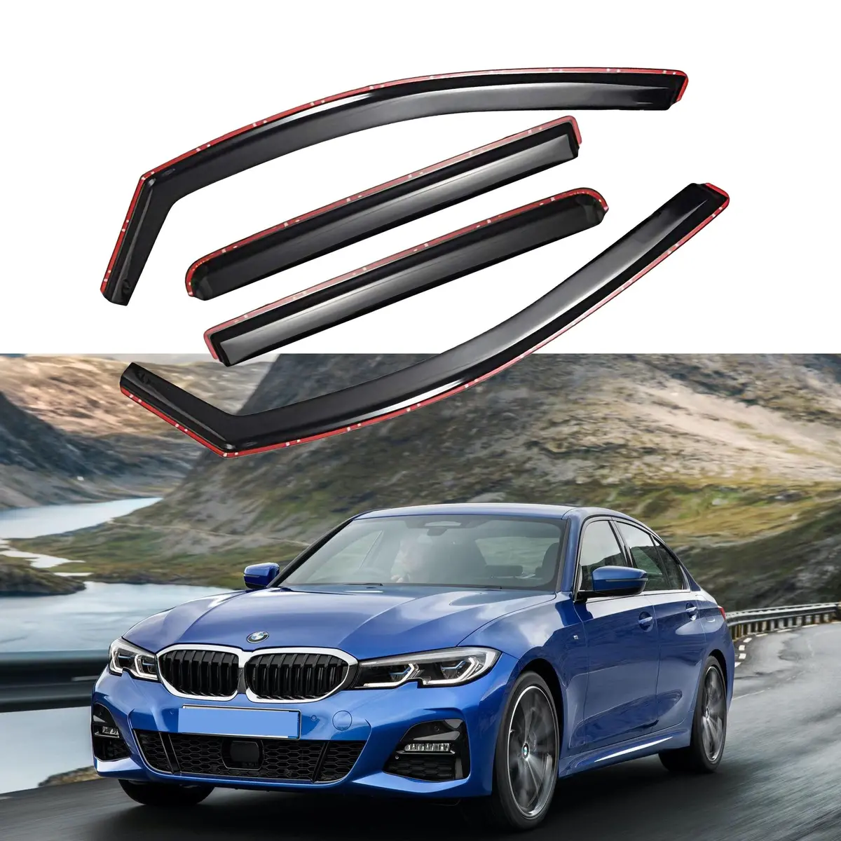 Fit 2019-2022 Bmw G20 3 Series In-Channel Vent Window Visors Rain Sun Wind Guards Shade Deflectors 1