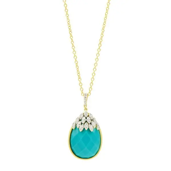 Freida Rothman Sterling Silver Fleur Bloom Empire Turquoise Teardrop Necklace 1