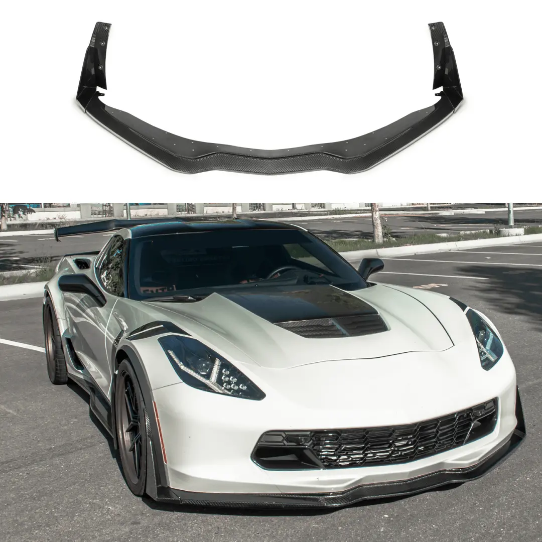 Fits Corvette C7 Carbon Fiber Front Bumper Lip W/ Stage 3 Wicker Bill Winglets 1