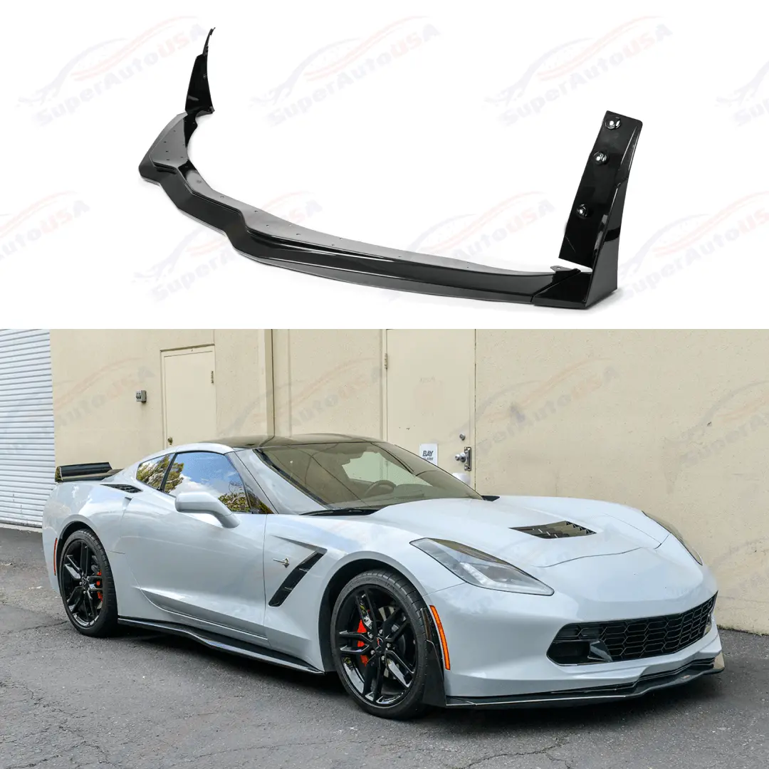 Fits Corvette C7 Carbon Flash Front Lip W/ Stage 3 Wicker-Bill Side Winglets 1