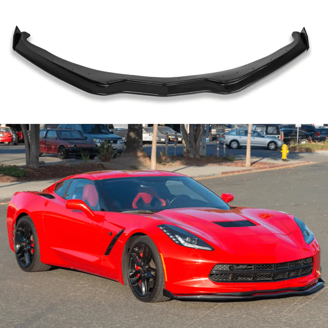 Fits Corvette C7 Stage 2 Carbon Flash Black Front Bumper Lip W/ Side Winglets 1