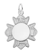 Sterling Silver Fire Dept Badge Charm 1